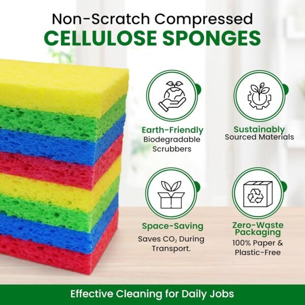 Cellulose Sponges – 24-Pack Multicolored Compressed Sponges – Natural Sponges for Kitchen – Biodegradable Sponges for Cleaning, Dishes, DIY Cutouts – Non-Scratch and Quick-Dry - Image 6