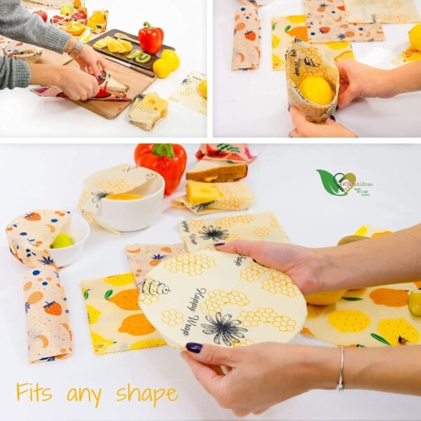 Reusable Beeswax Food Wraps Set – 9 Pcs Assorted Sustainable Beeswax Wrap, Washable Wax Wrapping, Bread Sandwich Storage Wax Covers (3 Each for Small, Medium, and Large) - Image 6