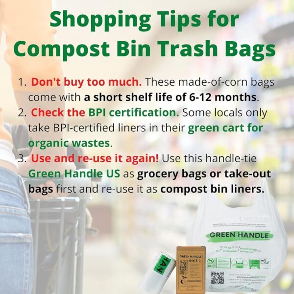 BPI certified 8 Gallon Extra Thick Compostable Trash Bag Liners with Handles (1.00 Mil = 25 mic) California SB 1383 ASTM D6400 Europe OK Home & Seedling (5~8 Gallon | 20~30 Liter) - Image 8