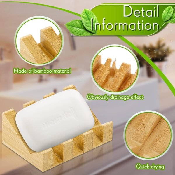 2 Packs Bamboo Soap Dish Bamboo Soap Holder with Self Draining Wooden Soap Tray Soap Dishes Soap Bar Holder for Bathroom, Kitchen, Shower, Sinks, Countertop, Travel - Image 3