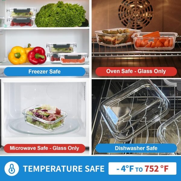 24-Piece Small Glass Food Storage Containers with Lids Airtight, 1.5 Cup Meal Prep Containers Set, Microwave&Dishwasher Safe, Leak-Proof, BPA-Free, Grey - Image 5
