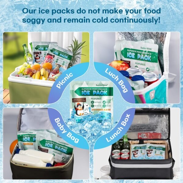 5 Packs Reusable Ice Packs for Lunch Boxes - 12+ Hour Cooling Ice Gel Pack for Camping, Beach, Office - Ice Packs for Cooler Bag, Cooler Backpacks - Image 3