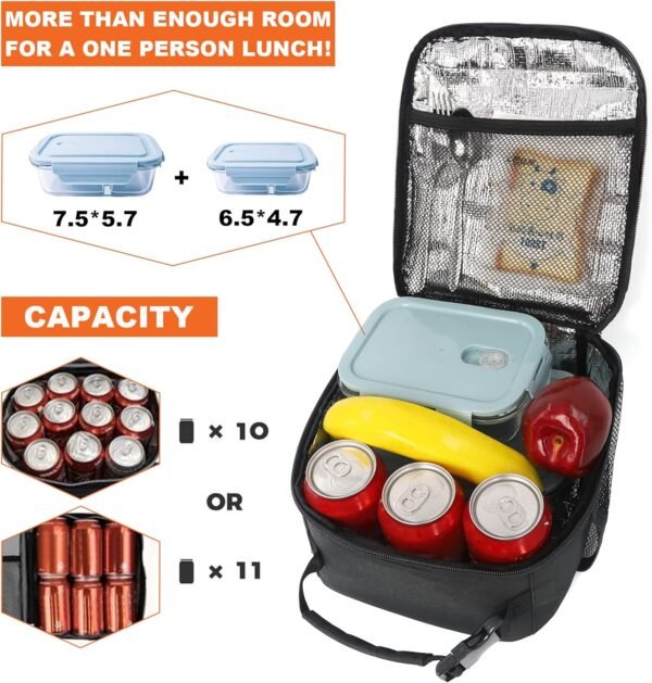 Femuar Lunch Box for Men Women Adults Small Lunch Bag for Office Work Picnic - Reusable Portable Lunchbox, Black - Image 3