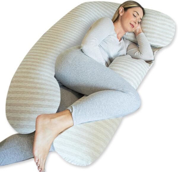 Pharmedoc Pregnancy Pillows, U-Shape Full Body Pillow -Removable Jersey Cotton Cover - Sand Stone - Pregnancy Pillows for Sleeping - Body Pillows for Adults, Maternity Pillow and Pregnancy Must Haves