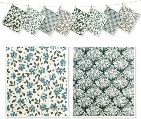Blue Series 8 Pack Swedish dishcloths for Kitchen, Office Cleaning Swedish Towels, Environmentally Friendly Biodegradable Swedish Sponge, Replacement for Reusable Paper Towels