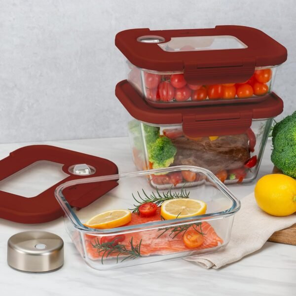 SealVax® SEASON•SEAL Patented Vacuum-Sealed Glass Food Storage & Cycle Marinating Set with Auto-Stop Vacuum sealer, includes 75 fl oz and two 46 fl oz containers (Reddish-Brown) - Image 6