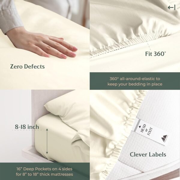 Mayfair Linen 100% Viscose Derived from Bamboo Sheets Full - 4 Piece Bamboo Viscose Sheets for Full Size Bed, Silky Soft, Organic Cooling Sheet Set, Fits Upto 18" Deep Pocket - Ivory Luxury Sheet - Image 5