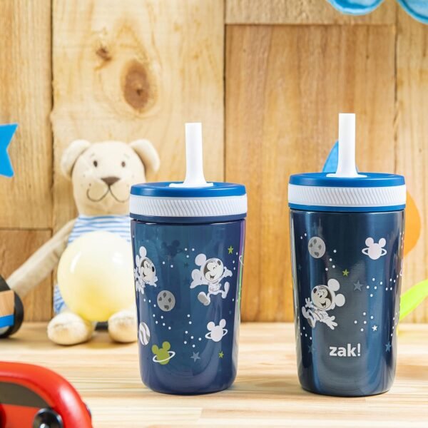 Zak Designs Disney Mickey Mouse Kelso Tumbler Set, Leak-Proof Screw-On Lid with Straw, Bundle for Kids Includes Plastic and Stainless Steel Cups with Bonus Sipper (3pc Set, Non-BPA)15 fl oz. - Image 2
