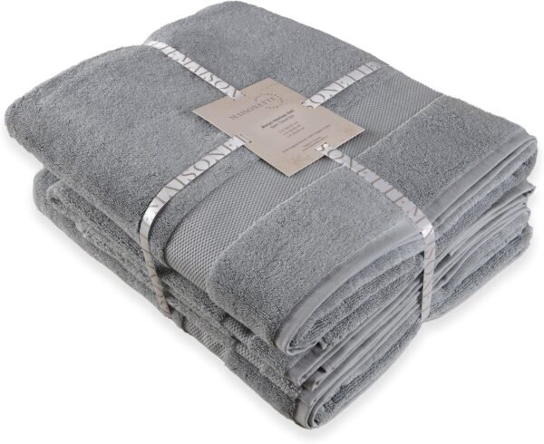 Maisonette Elegance 100% Organic Cotton Turkish Bathroom Towels Set - Soft Absorbent Bath Sheets, Hand Towels & Washcloths - Ideal Quick Dry Luxury Large Towel for Shower (6 Pack) - Light Gray (Shore) - Image 2