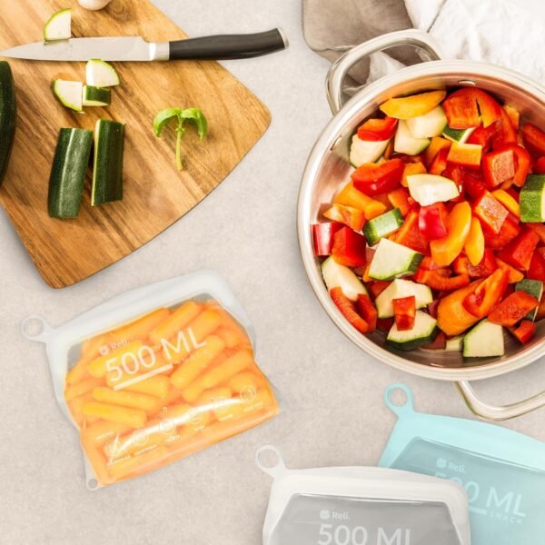 Reli. Reusable Silicone Bags (2 Pack) | Snack (500 ml), Clear | Silicone Bags for Food Storage | Small Reusable Food Storage Bags for Food, Meal Prep, Storage | Leak-Proof, Dishwasher/Freezer Safe - Image 9