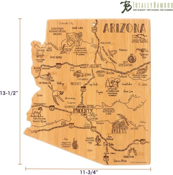 Totally Bamboo Destination Arizona State Shaped Serving and Cutting Board, Includes Hang Tie for Wall Display - Image 5