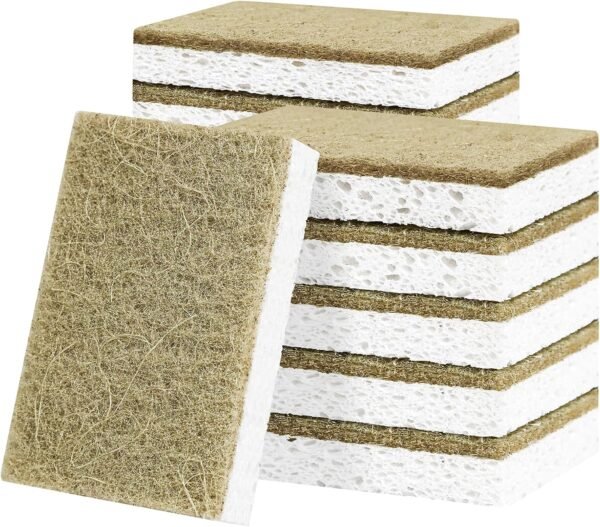 Natural Kitchen Sponges, 12 Pack Non-Scratch Sponges for Dishes, Biodegradable Scruber Sponges Kitchen for Cleaning, Household