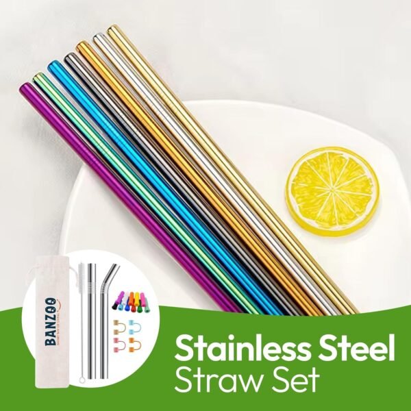 Reusable Stainless Steel Drinking Straws With Silicone Tips, Toppers, Cleaning Brushes & Travel Case Premium Quality 10.5" & 8.5" Straight and Bent Metal Straws Fit For 20, 24, 30 OZ Tumbler (Silver) - Image 8