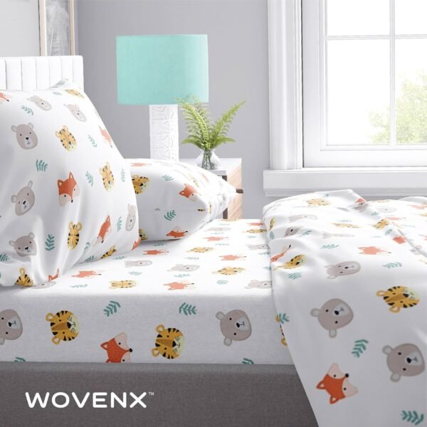 Kids Organic 100% Viscose Derived from Bamboo Sheet Set | Twin or Full Size Fitted Bed Sheets | Oeko-Tex Certified | Cute Toddler Bedding for Girls & Boys Tiger Bear Fox Full - Image 2