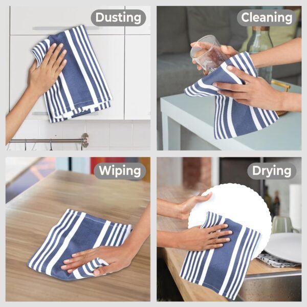Urban Villa Kitchen Towels (20x30 Inches 6 Pack) Extra Large Premium Dish Towels for Kitchen Blue & White Dish Cloths Highly Absorbent 100% Cotton Kitchen Hand Towels with Hanging Loop Tea Towels - Image 3