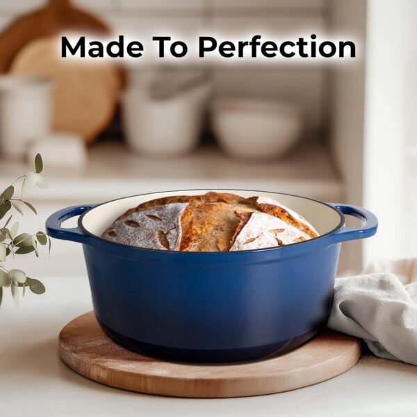 Zulay Kitchen 6 Quart Enameled Cast Iron Dutch Oven with Lid – Premium Durability & Oven Safe up to 500°F – Heavy Duty Cookware Perfect for Bread Baking, Stews, Braising & Roasting – Sapphire Blue - Image 3