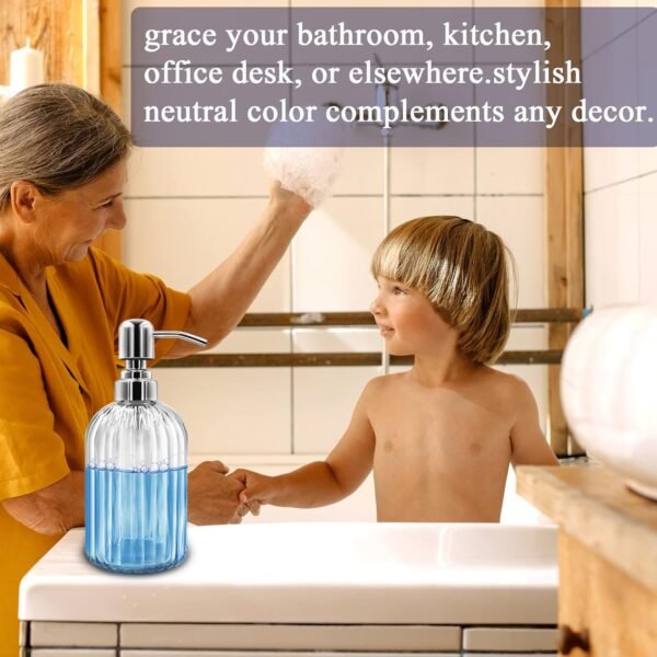 Soap Dispenser - 2 Pack 14 Oz Glass Soap Dispenser with Rust Proof Stainless Steel Pump, Refillable Liquid Bottle Dispenser, Premium Hand Jar Dispenser for Bathroom, Kitchen, Countertop (Transparent) - Image 6