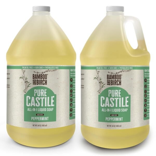 Pure Castile Soap Liquid Organic, Certified Palm Oil Free Natural Soap, Peppermint, 1 Gallon