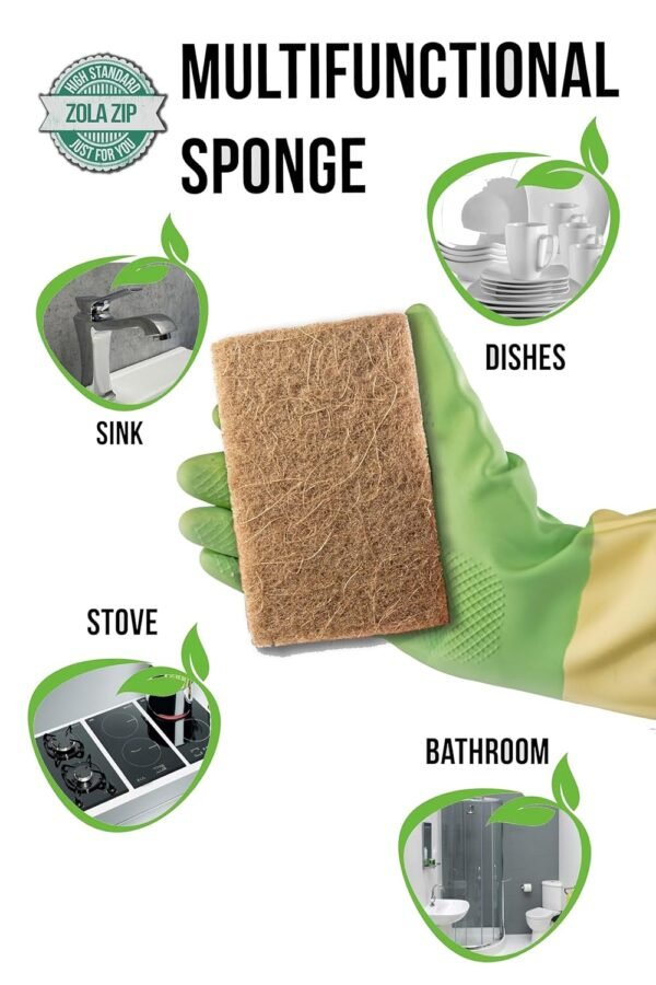 Natural Kitchen Sponges Compostable Cellulose and Coconut Scrubber Sponge Pack 6 Eco Walnut 100% Coconut Sponge Eco Friendly Biodegradable Non Scratch - Image 3