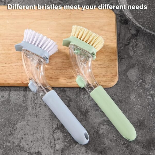 DAPOWER Dish Brush with Handle, Dish Scrubber with Soap Dispenser, Kitchen Scrub Brush for Dishes Pots Pans Sink Cleaning, 4 Replaceable Brush Heads (Green) - Image 9