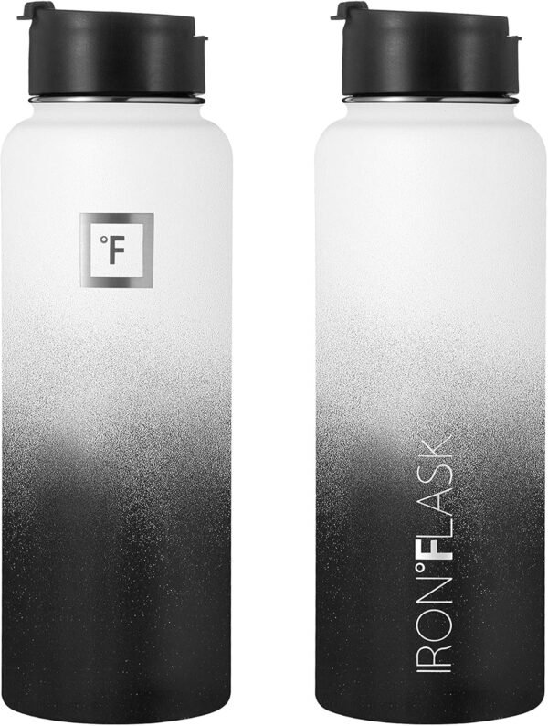 IRON °FLASK Camping & Hiking Hydration Flask with 3 Lids - Stainless Steel, Double Walled & Vacuum Insulated Water Bottle - Leak Proof & BPA Free (Day & Night, Straw - 40 oz) - Image 5