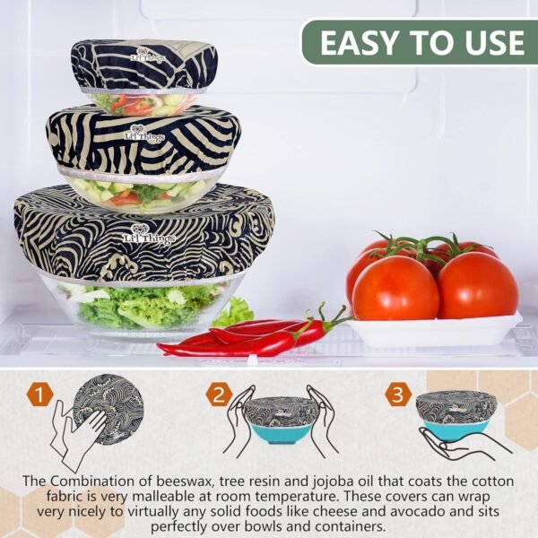 Li'l Things Eco-friendly Beeswax Bowl Covers | Improved Beeswax Coating | Elastic Food Storage Covers | Reusable Lids For Food, Fruits and Leftover | 5 Sizes | 3 Different Themes | Japanese Waves - Image 6