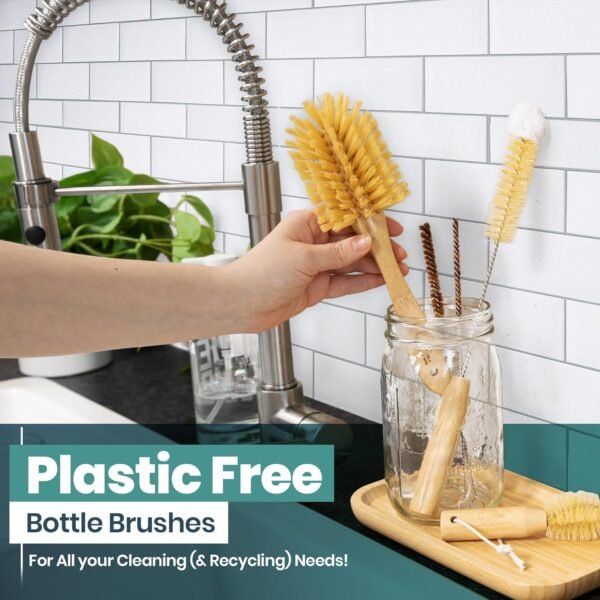 Bottle Brush Set - Ergonomic & Plastic Free Bamboo Bottle Brush, All in One Bottle And Straw Brush Cleaning Set, Sturdy Eco Friendly Water Bottle Cleaner Brush Set, Great Baby Bottle Cleaner Brush Set - Image 8