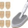 Tub Scrubber Cleaning Brush, Non-Scratch Shower Scrubber with Long Handle, 6 Replaceable Natural Fiber Pads & A Double-Sided Head, Scrub Brush for Cleaning Bathroom Kitchen Wall Sink