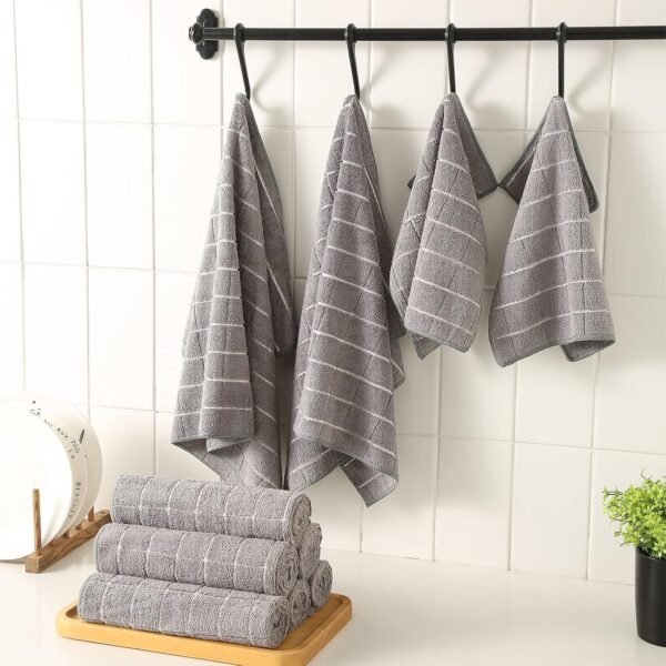 Microfiber Kitchen Towels and Dishcloths Set, 26 X 18 Inch and 12 X 12 Inch, Set of 12 Bulk Lint Free Dish Towels for Drying Dishes, Grey - Image 6