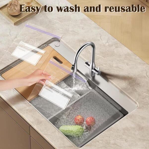 EKIND Food Storage Freezer Bags, Reusable Double Zipper Seal Bags, Food Grade Self-Sealing Plastic Seal Dense Bags for Refrigerator Freezing (15 Pcs, 11 Inch x 10.7 Inch) - Image 5