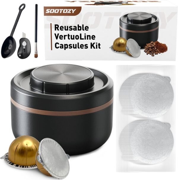 Reusable Vertuo Pods Kit for Nespresso, Reusable Vertuo Capsule for Nespresso with 100PC AL Foil Seals Lids, Refillable Coffee Pods for VertuoLine Compatible with Nespresso VertuoPlus Espresso Machine