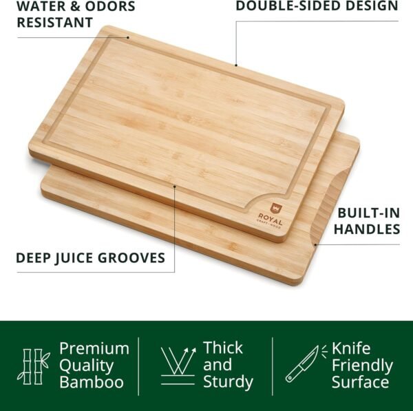 ROYAL CRAFT WOOD Bamboo Cutting Board with Juice Groove - Kitchen Chopping Board for Meat Cheese and Vegetables, Heavy Duty Serving Tray w/Handles (Large,10 x 15") - Image 2