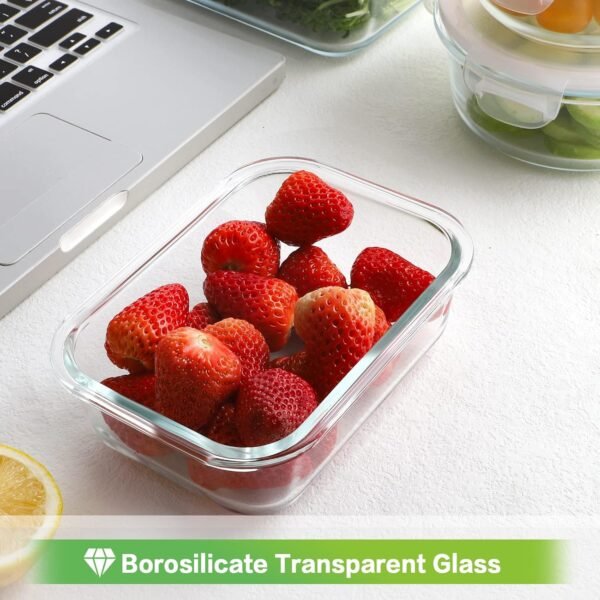 HOMBERKING Glass Food Storage Containers with Lids, [18 Piece] Glass Meal Prep Containers, Airtight Glass Lunch Bento Boxes, BPA-Free & Leak Proof (9 lids & 9 Containers) - Grey - Image 3