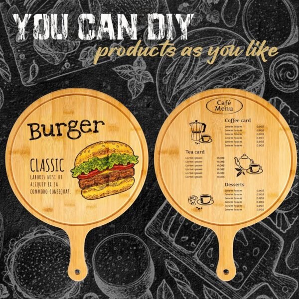 Nuenen 10 Pcs Round Wood Cutting Board with Handle Wooden Serving Board Kitchen Chopping Boards for Pizza, Bread, Cheese, Charcuterie, Fruit, Vegetables (Bamboo) - Image 5