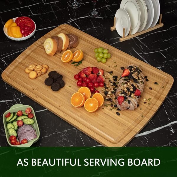 GlowSol 30 x 20 Inch XXXL Bamboo Cutting Board, Turkey Cutting Board Kitchen Bamboo Meat Cutting Board with Juice Slot and Handles Heavy Duty Deli Board, Over Sink Cutting Board - Image 6