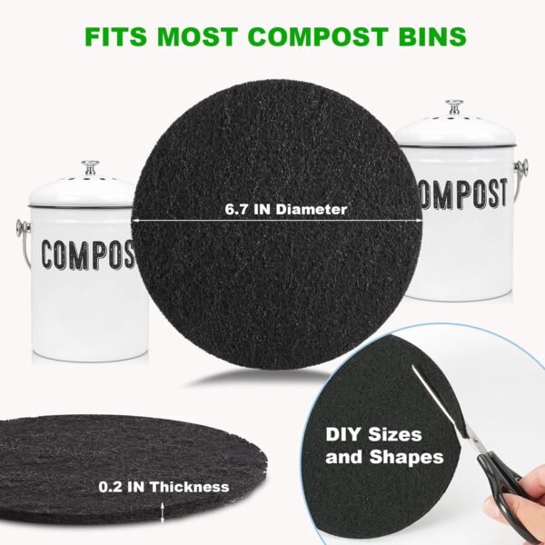 Charcoal Filters for Kitchen Compost Bin, 10 Pack Compost Filters for Countertop Bin Pail Replacement, Activated Charcoal Home Bucket Refill Sets, Round 6.7 Inch - Image 3