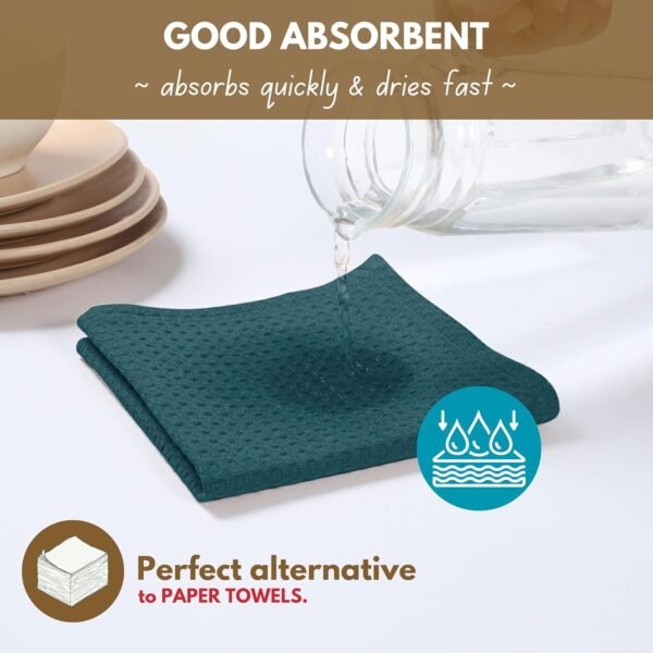 Native Fab Kitchen Towels 4 Pack (16"x26") & Dish Cloths 4 Pack (12"x12") - 8 Piece Kitchen Set, 100% Cotton, Absorbent & Durable for Cleaning and Cooking - Great for Cooking & Baking - Teal Green - Image 6