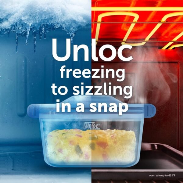 Ziploc Endurables Small Container, 2 Cups, Reusable Silicone Bags and Food Storage Meal Prep Containers for Freezer, Oven, and Microwave, Dishwasher Safe, 2 Pack - Image 3