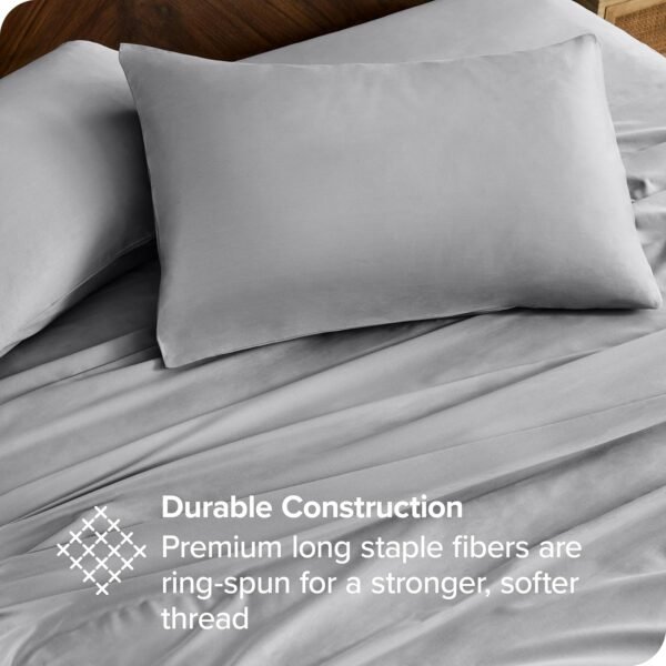 Bare Home 100% Organic Cotton Queen Sheet Set - Crisp Percale Weave - Cool, Breathable, and Hypoallergenic - Bedding Sheets & Pillowcases - Luxury Hotel Sheet Set (Queen, Light Grey) - Image 3