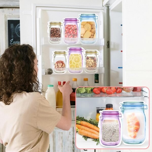 30 PCS Multi-Size Mason Jar Bottle Pattern Zipper Bags,Reusable Airtight Seal Leak-Proof Portable Food Snack Save Storage Pouch Bag for Travel Picnic Camping and Kids - Image 6