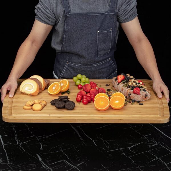 GlowSol 30 x 20 Inch XXXL Bamboo Cutting Board, Turkey Cutting Board Kitchen Bamboo Meat Cutting Board with Juice Slot and Handles Heavy Duty Deli Board, Over Sink Cutting Board - Image 5
