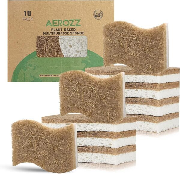10 Pack Dish Sponges Kitchen，No-Scratch Eco-Friendly Dish Sponge, Natural Kitchen Sponges Pack for Washing & Cleaning, Quick-Drying, Odor Free