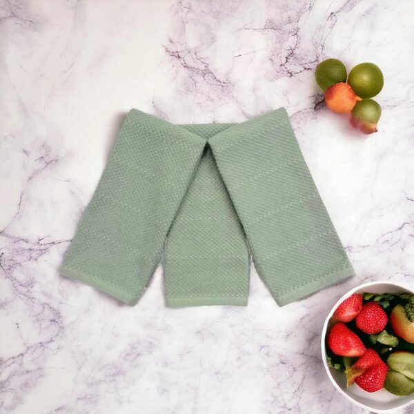 Sage Green Kitchen Dish Towels: 100% Cotton Cloth Soft Cleaning Drying Absorbent Textured Terry Loop, Set of 3 Multipurpose for Everyday Use - Image 3