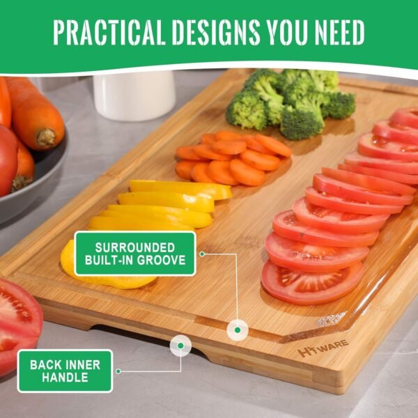 Hiware Extra Large Bamboo Cutting Board for Kitchen, Heavy Duty Wood Cutting Boards with Juice Groove, 100% Organic Bamboo, Pre Oiled, 18" x 12" - Image 5