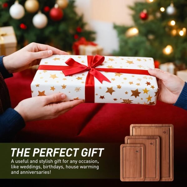 3 Packs Bamboo Cutting Board Set with Non Slip Feet and Over Sink Nice Solid Thick Wood Juice Groove Chopping Board Extra Large Big Small Best Hardwood Kitchen Counter Organic Vegetable Meat BBQ Kit - Image 5
