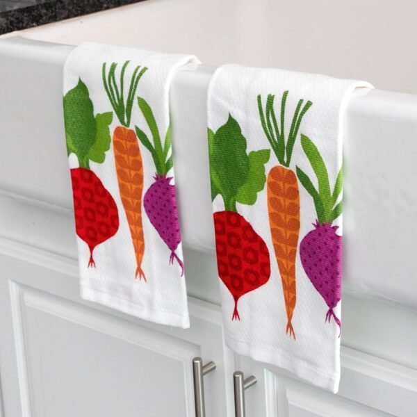 T-fal Textiles Double Sided Print Woven Cotton Kitchen Dish Towel Set, 2-pack, 16" x 26", Veggie Print - Image 5