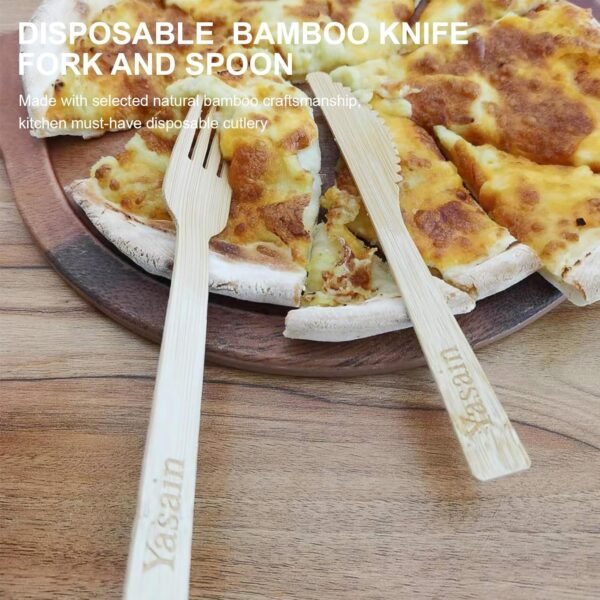 100% Bamboo Utensils Set - Individually Wrapped Disposable Bamboo Cutlery (100PCS:50 Forks 25 Spoons 25 Knives), Compostable Portable Bamboo Flatware for Wedding, Camping, Picnic, Party - Image 3