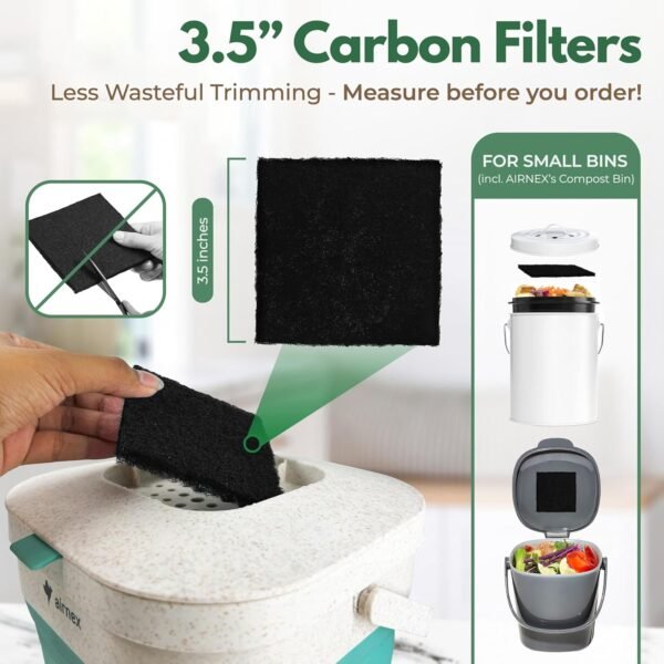 Compostable Trash Bags & Charcoal Filters for Compost Bucket Value Pack for Clean & Odorless Composting - 50 Pcs Compostable Trash Bags Small 1.6 Gal & 3 Pcs Compost Bin Filters Charcoal 3.5" - Image 4