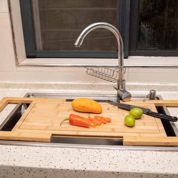 Defined Deco Over The Sink Cutting Board, Extra Large 33in Expandable Cutting Board Over Sink, Natural Bamboo Cutting Boards with Juice Groove, Charcuterie Board, Kitchen Sink Cover for Counter Space