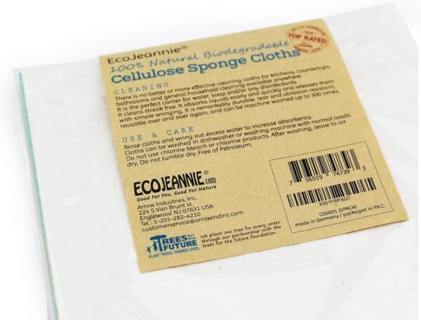 (5 Pack) EcoJeannie Eco-Friendly German Cleaning Cloth 100% Biodegradable Cellulose Sponge Cloths, Kitchen Cloths, GMO-Free, Reusable - Made in Germany Packaged in P.R.C. - Image 9